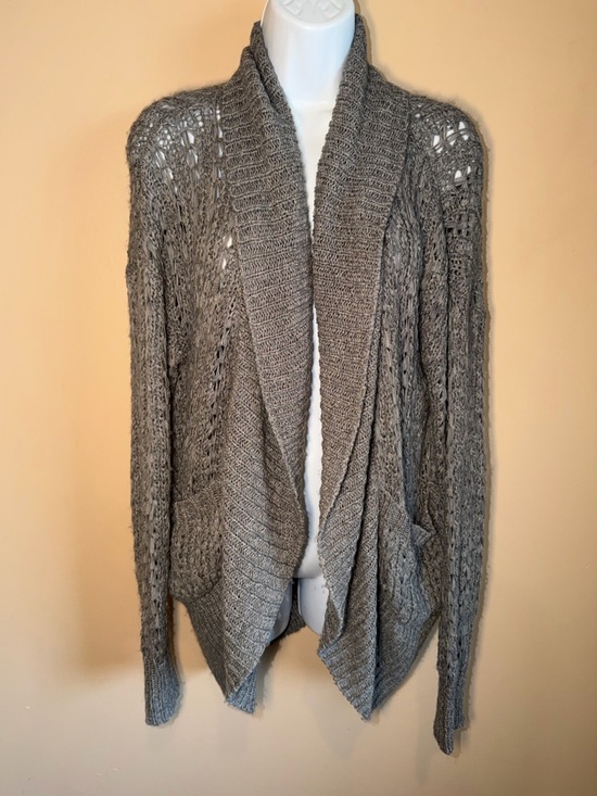 Fever Sweaters - Fever Gray Women’s Crochet Knit Longline Drape Cardigan
